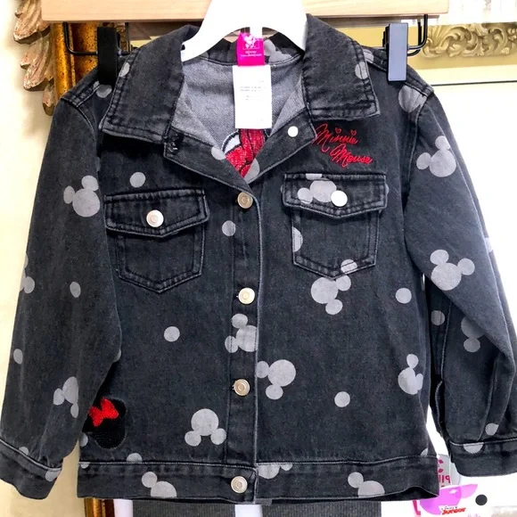 Minnie Mouse 3 piece black embroidered Jean jacket w/matching shirt/pants. Sz 4